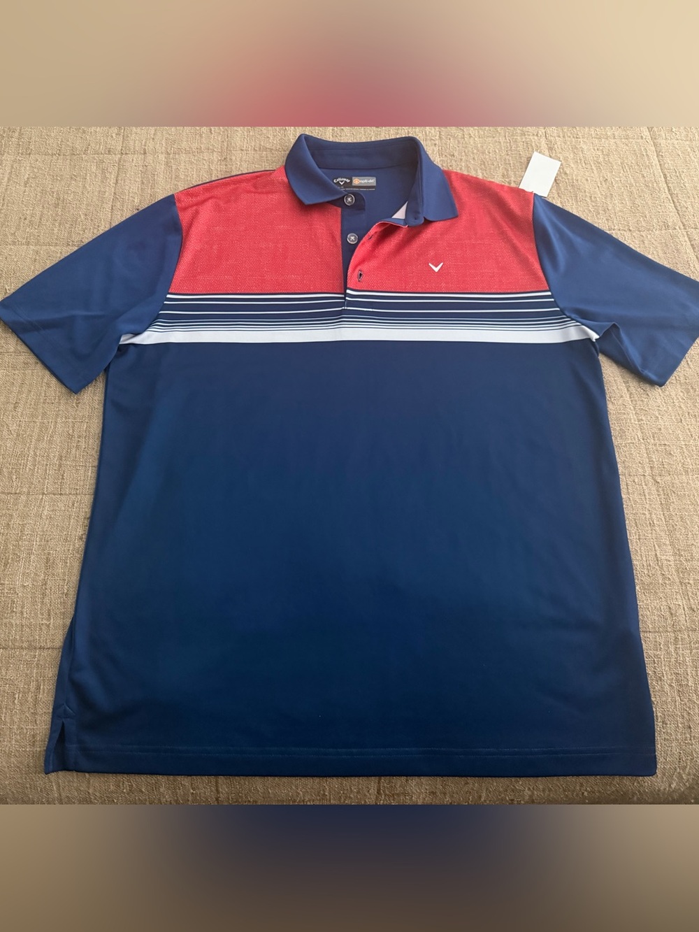 RARE/CALLAWAY OPTI-DRI GOLF POLO SHORT SLEEVE COLOR BLUE/RED MEN'S SIZE MEDIUM